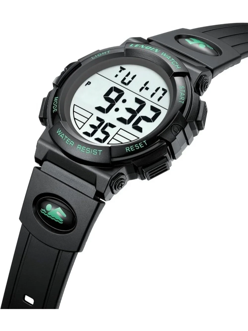 Men's Black Green Analog Quartz Waterproof Tactical Digital Alarm Wrist Watch